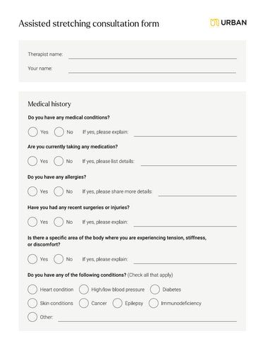 Assisted Stretching consultation form - Downloadable file