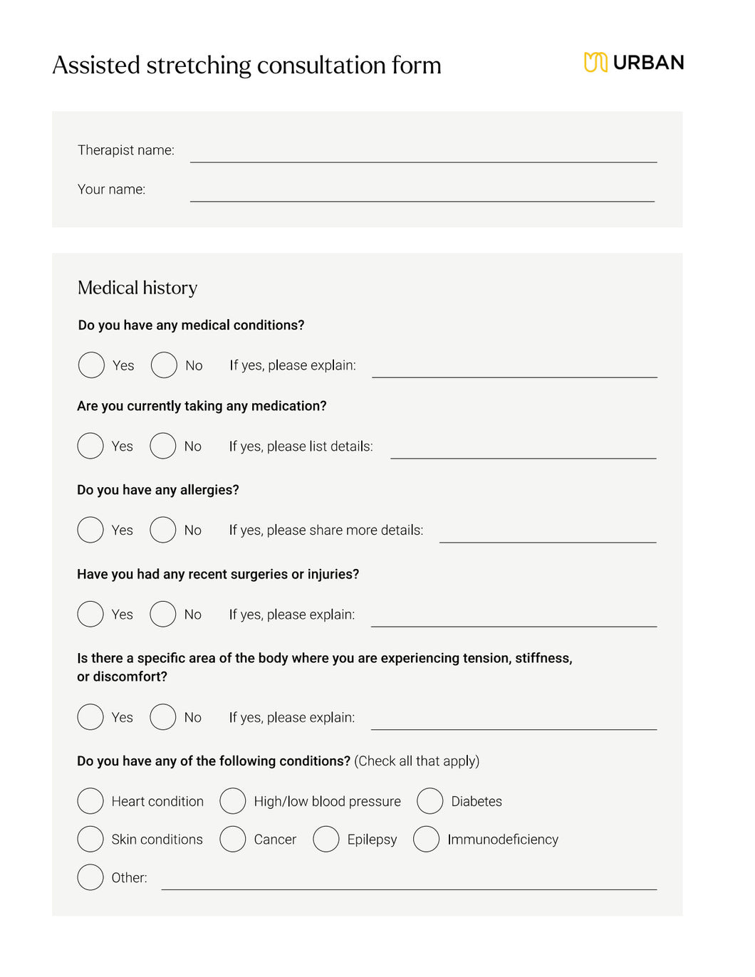 Assisted Stretching consultation form - Downloadable file