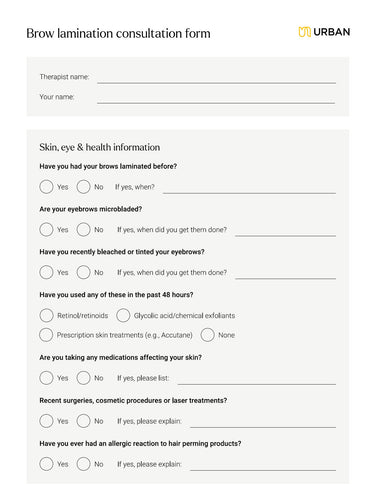 Brow Lamination Consultation Form - downloadable file
