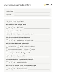 Brow Lamination Consultation Form - downloadable file