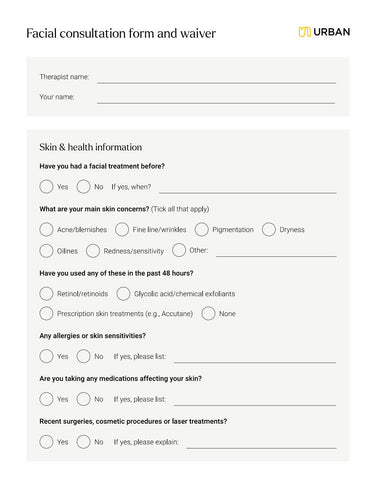 Facial Consultation Form - Downloadable file