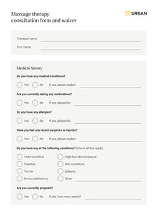 Holistic Massage Consultation Form - Downloadable file