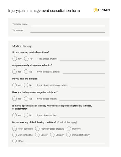 Injury and pain management consultation form - downloadable file