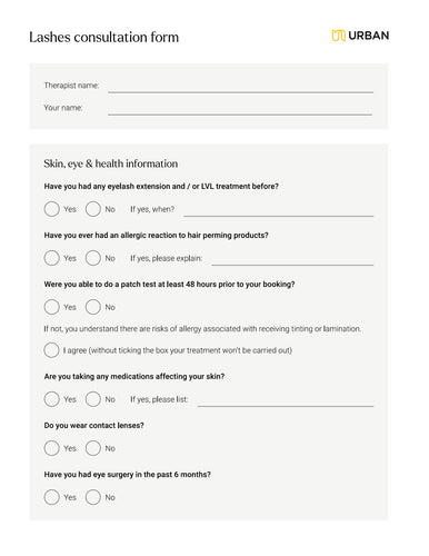 Lashes Consultation Form - downloadable file