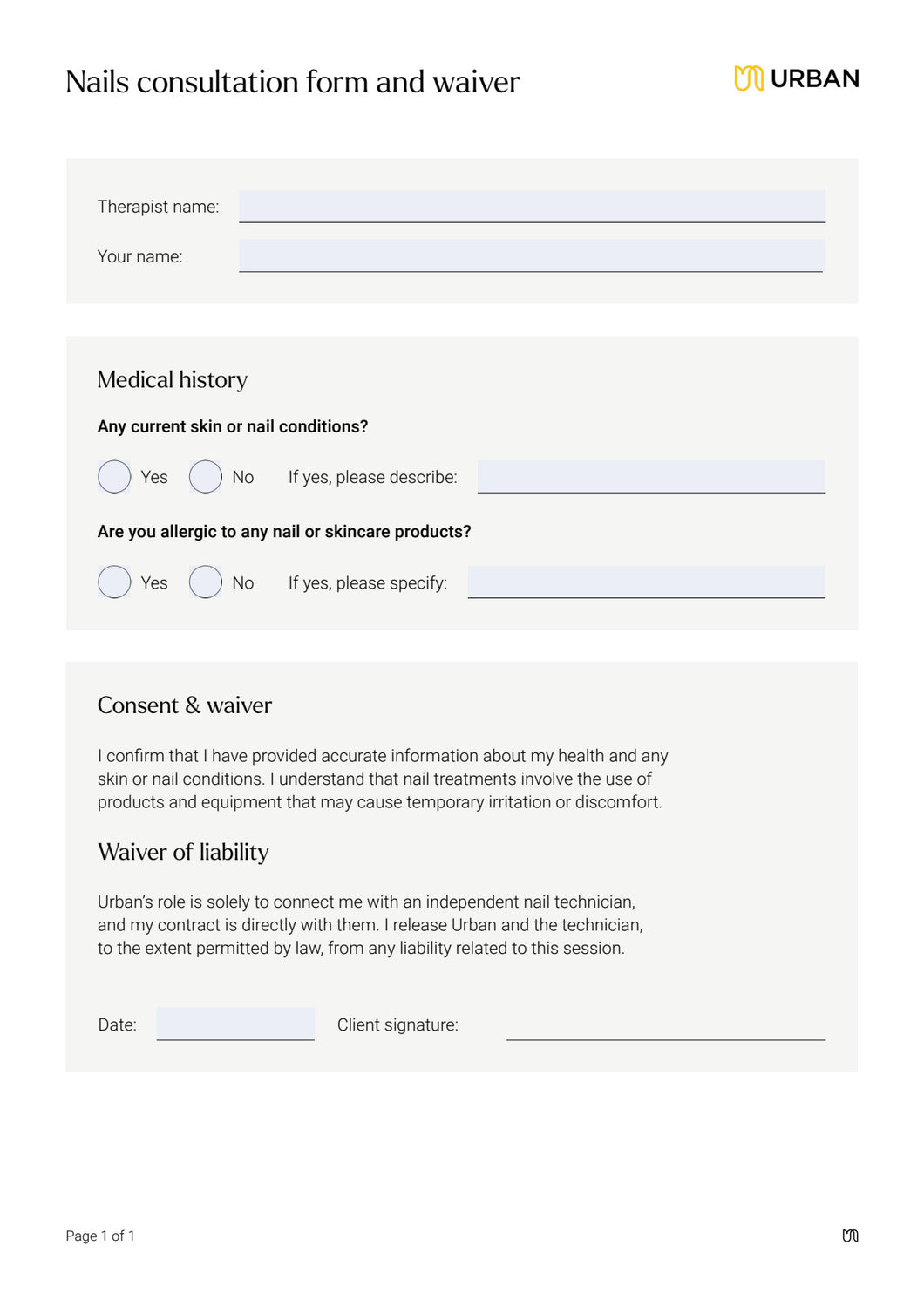 Nails Consultation Form - Downloadable file