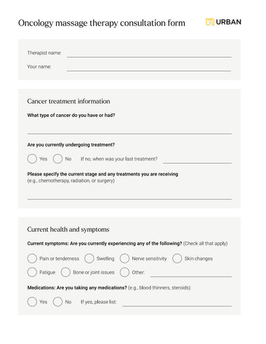 Oncology massage consultation form - Downloadable file
