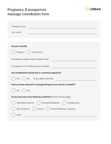 Pregnancy massage consultation form - Downloadable file