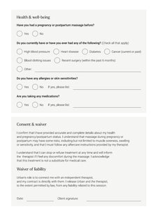 Pregnancy massage consultation form - Downloadable file