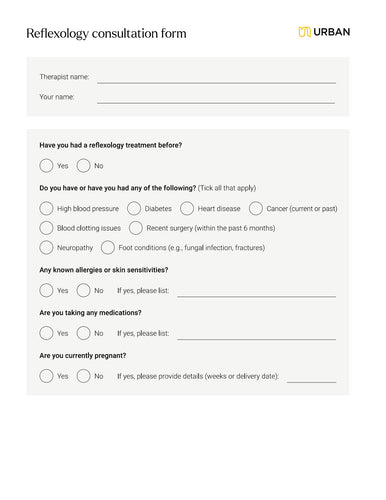 Reflexology Massage Consultation Form - Downloadable file