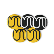Load image into Gallery viewer, Mix of Black and Yellow Pin Badges with Urban Tulip Logo