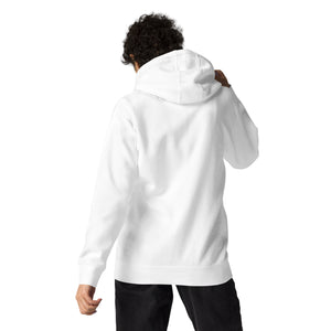 White Hoodie - Front Printed Small Urban Logo in Black - Unisex