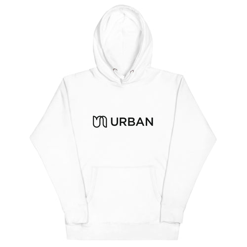 White Hoodie - Front Printed Full Urban Logo in Black - Unisex