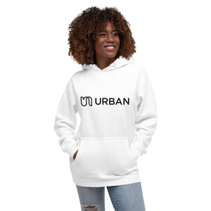 White Hoodie - Front Printed Full Urban Logo in Black - Unisex
